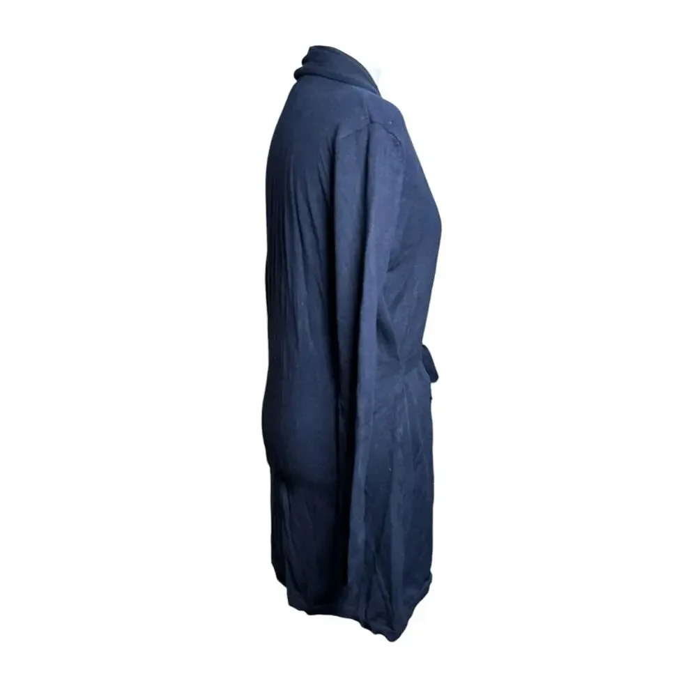 ZARA Knit Wrap Cardigan Women Sm Navy Blue Casual‎ Belted Academia Work Stretch